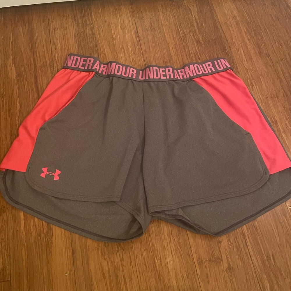 2 PAIRS!!! —Under Armor athletic shorts—-size medium—Hot Pink & Coral